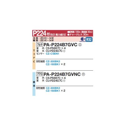 画像2: パナソニック 『PA-P224B7GVNC+分岐管』 業務用エアコン 床置形(スリム形) XEPHY Premium 標準 同時ダブルツイン P224形 8馬力 三相200V ♪