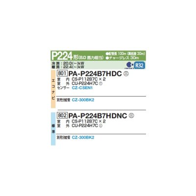 画像2: パナソニック 『PA-P224B7HDC+分岐管』 業務用エアコン 床置形(スリム形) XEPHY Eco エコナビ 同時ツイン P224形 8馬力 三相200Ｖ ♪