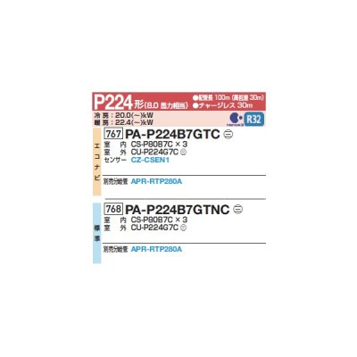 画像2: パナソニック 『PA-P224B7GTC+分岐管』 業務用エアコン 床置形(スリム形) XEPHY Premium エコナビ 同時トリプル P224形 8馬力 三相200V ♪