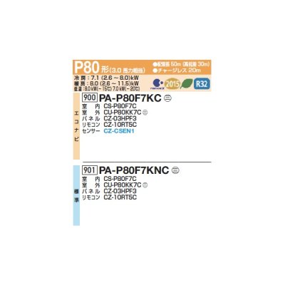 画像2: パナソニック PA-P80F7KNCC 業務用エアコン 天井ビルトインカセット形 フル暖 XEPHY 標準 シングル P80形 3.0馬力 三相200V ♪