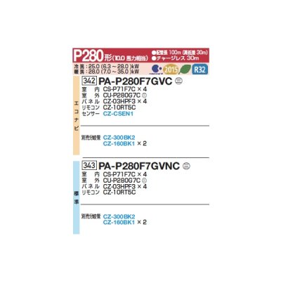 画像2: パナソニック 『PA-P280F7GVNCC+分岐管』 業務用エアコン 天井ビルトインカセット形 XEPHY Premium 標準 同時ダブルツイン P280形 10.0馬力 三相200V ♪