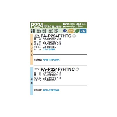 画像2: パナソニック 『PA-P224F7HTNCC+分岐管』 業務用エアコン 天井ビルトインカセット形 XEPHY Eco 標準 同時トリプル P224形 8.0馬力 三相200V ♪