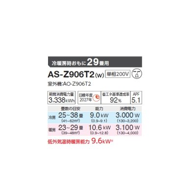画像2: ゼネラル AS-Z906T2 エアコン 29畳 ルームエアコン Zシリーズ ノクリア 単相200V 29畳程度 (AS-Z905S2 の後継品)