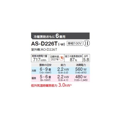 画像2: ゼネラル AS-D226T エアコン 6畳 ルームエアコン Dシリーズ ノクリア 単相100V 6畳程度 (AS-D225S の後継品)