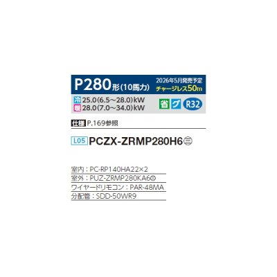 画像2: 三菱 PCZX-ZRMP280H6 業務用エアコン 厨房用天吊 スリムZR 同時ツイン P280 10馬力 三相200V ワイヤード ♪
