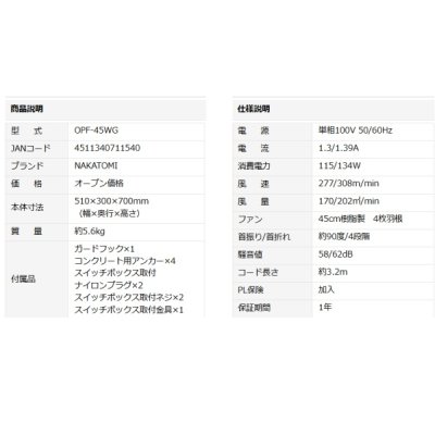 画像3: ナカトミ OPF-45WG 45cm壁掛け工場扇 単相100V ♪