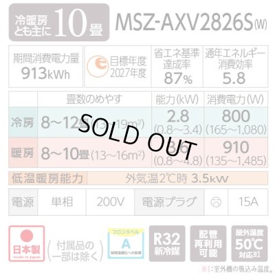 画像2: 『在庫あり』 三菱 MSZ-AXV2826S(W) エアコン 10畳 ルームエアコン AXVシリーズ 単相200Ｖ/15A 10畳程度 ピュアホワイト (MSZ-AXV2825S-Wの後継品) ☆2
