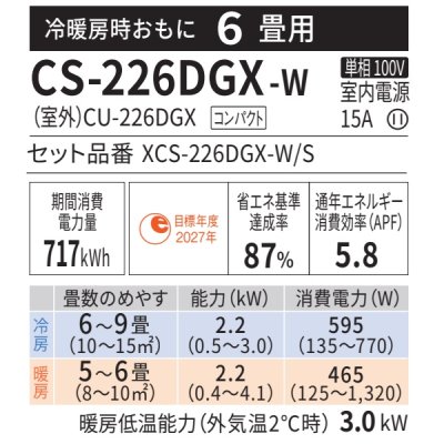 画像2: 『在庫あり』 パナソニック CS-226DGX-W エアコン 6畳 ルームエアコン GXシリーズ エオリア ナノイーX 単相100V クリスタルホワイト CS-225DGX-Wの後継品 ☆2