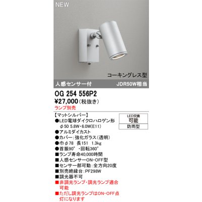 画像2: オーデリック OG254556P2 エクステリアライト スポットライト LEDランプ 人感センサー コーキングレス型 防雨型 本体のみ ランプ別売 マットシルバー