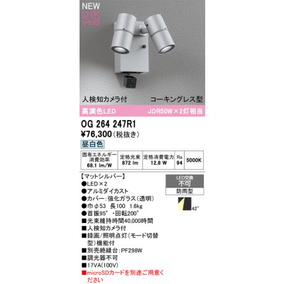 画像2: オーデリック OG264247R1 エクステリアライト スポットライト LED一体型 昼白色 高演色LED 人検知カメラ付 コーキングレス型 防雨型 マットシルバー