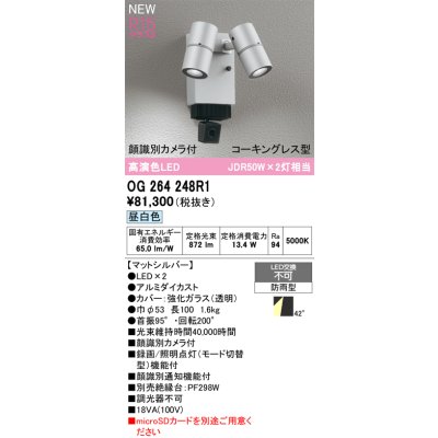 画像2: オーデリック OG264248R1 エクステリアライト スポットライト LED一体型 昼白色 高演色LED 顔識別カメラ付 コーキングレス型 防雨型 マットシルバー