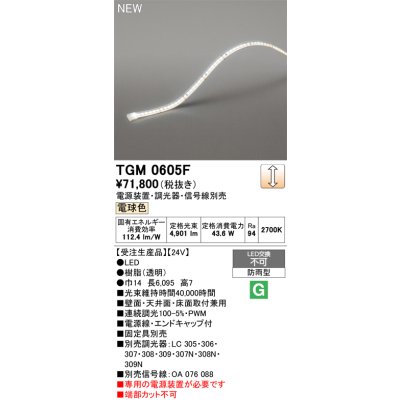 画像2: オーデリック TGM0605F 間接照明 LED一体型 電球色 フレキシブル 屋外用 テープライト 電源装置別売 受注生産品 [§]