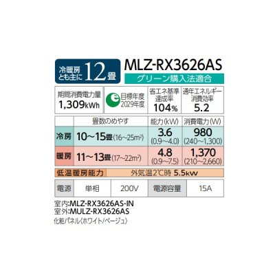 画像3: 三菱 『MLZ-RX3626AS + 化粧パネル』 ハウジングエアコン 1方向天井カセット形 RXシリーズ 12畳程度 単相200V (MLZ-RX3622ASの後継品) ♪