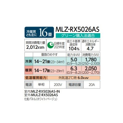 画像3: 三菱 『MLZ-RX5026AS + 化粧パネル』 ハウジングエアコン 1方向天井カセット形 RXシリーズ 16畳程度 単相200V (MLZ-RX5022ASの後継品) ♪
