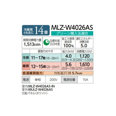 画像3: 三菱 『MLZ-W4026AS + 化粧パネル』 ハウジングエアコン 2方向天井カセット形 Wシリーズ 14畳程度 単相200V (MLZ-W4022ASの後継品) ♪