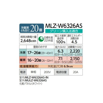 画像3: 三菱 『MLZ-W6326AS + 化粧パネル』 ハウジングエアコン 2方向天井カセット形 Wシリーズ 20畳程度 単相200V (MLZ-W6322ASの後継品) ♪