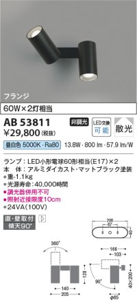 コイズミ照明　AB53811　スポットライト 非調光 LEDランプ 昼白色 フランジタイプ 直付・壁付取付 マットブラック