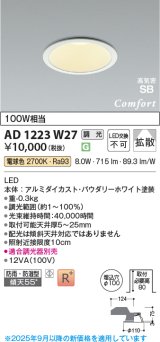 コイズミ照明 AD1223W27 ダウンライト 埋込穴φ100 調光 調光器別売 LED一体型 電球色 高気密SB形 ベース 拡散 防雨・防湿型 パウダリーホワイト