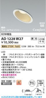 コイズミ照明 AD1228W27 ダウンライト 埋込穴φ100 調光 調光器別売 LED一体型 電球色 高気密SB形 傾斜・ウォールウォッシャー 防雨・防湿型 パウダリーホワイト