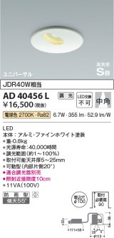 コイズミ照明　AD40456L　ピンホールダウンライト 調光 高気密SB ユニバーサル JDR40W相当 電球色 LED一体型 防雨型 埋込穴φ100