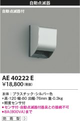 コイズミ照明　AE40222E　自動照明センサスイッチ 自動点滅器タイプ 壁付型 シルバー