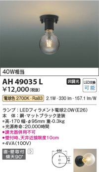 コイズミ照明　AH49035L　LEDシーリングライト LED付 電球色 直付・壁付取付 白熱球40W相当 ￡