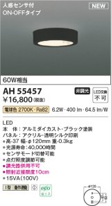 コイズミ照明 AH55457 小型シーリング 非調光 LED(電球色) 人感センサ付 ON-OFFタイプ ブラック