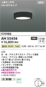 コイズミ照明 AH55458 小型シーリング 非調光 LED(温白色) 人感センサ付 ON-OFFタイプ ブラック
