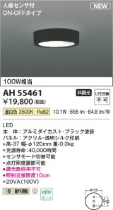 コイズミ照明 AH55461 小型シーリング 非調光 LED(温白色) 人感センサ付 ON-OFFタイプ ブラック
