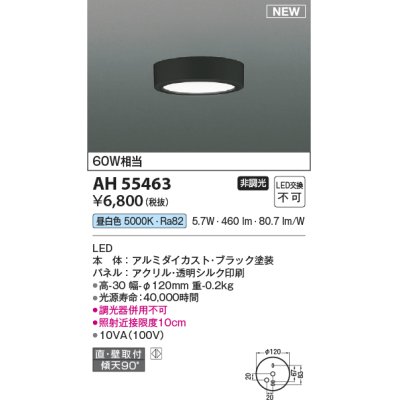 画像1: コイズミ照明 AH55463 小型シーリング 非調光 LED(昼白色) 傾斜天井取付可能 ブラック
