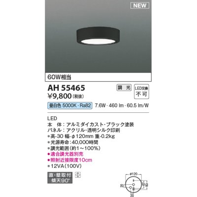 画像1: コイズミ照明 AH55465 小型シーリング 調光(調光器別売) LED(昼白色) 傾斜天井取付可能 ブラック