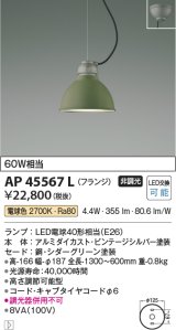 コイズミ照明　AP45567L　ペンダント フランジタイプ 白熱球60Ｗ相当 LED付 電球色 シダーグリーン