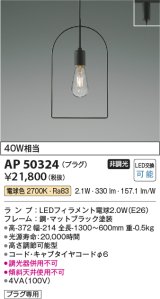 コイズミ照明　AP50324　ペンダントライト LEDランプ交換可能型 非調光 電球色 プラグタイプ ブラック [♭]