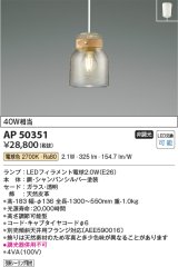 コイズミ照明　AP50351　ペンダントライト LEDランプ交換可能型 非調光 電球色 フランジタイプ シャンパンシルバー [♭]