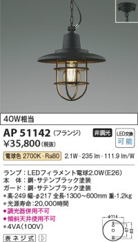 コイズミ照明　AP51142　ペンダントライト 非調光 LEDランプ 電球色 フランジタイプ ブラック
