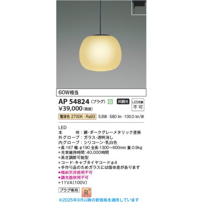 画像1: コイズミ照明 AP54824 ペンダント 非調光 LED一体型 電球色 プラグタイプ ダークグレーメタリック