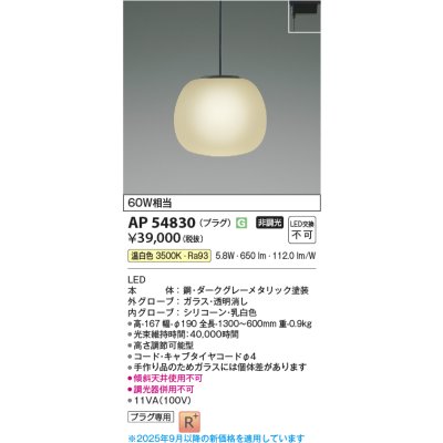 画像1: コイズミ照明 AP54830 ペンダント 非調光 LED一体型 温白色 プラグタイプ ダークグレーメタリック