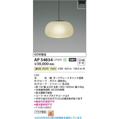 画像1: コイズミ照明 AP54834 ペンダント 非調光 LED一体型 温白色 プラグタイプ ダークグレーメタリック