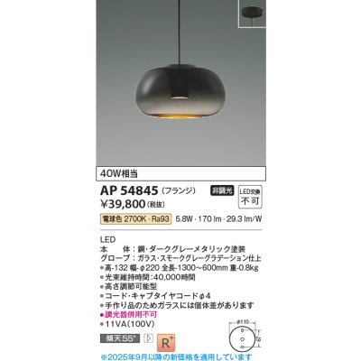 画像1: コイズミ照明 AP54845 ペンダント 非調光 LED一体型 電球色 フランジタイプ スモークグレーグラデーション