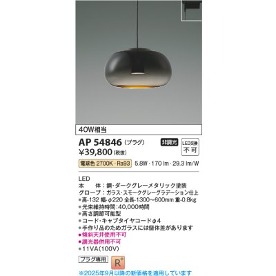 画像1: コイズミ照明 AP54846 ペンダント 非調光 LED一体型 電球色 プラグタイプ スモークグレーグラデーション
