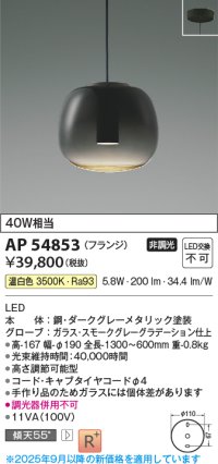 コイズミ照明 AP54853 ペンダント 非調光 LED一体型 温白色 フランジタイプ スモークグレーグラデーション