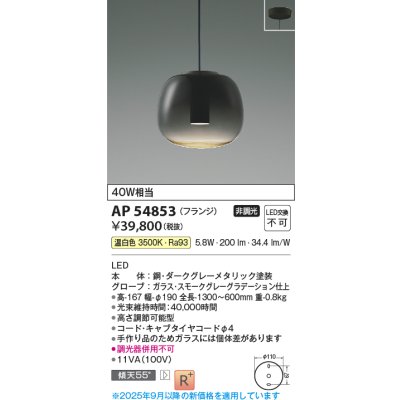 画像1: コイズミ照明 AP54853 ペンダント 非調光 LED一体型 温白色 フランジタイプ スモークグレーグラデーション
