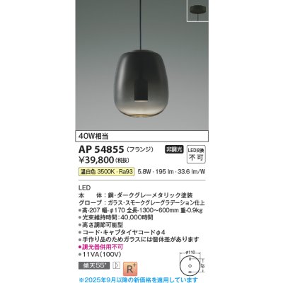 画像1: コイズミ照明 AP54855 ペンダント 非調光 LED一体型 温白色 フランジタイプ スモークグレーグラデーション