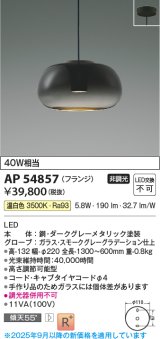 コイズミ照明 AP54857 ペンダント 非調光 LED一体型 温白色 フランジタイプ スモークグレーグラデーション