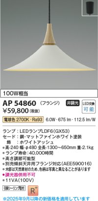 コイズミ照明 AP54860 ペンダント 非調光 LED 電球色 フランジタイプ マットファインホワイト