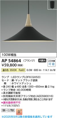 コイズミ照明 AP54864 ペンダント 非調光 LED 温白色 フランジタイプ マットブラック