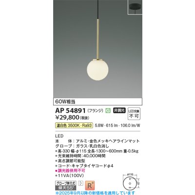 画像1: コイズミ照明 AP54891 ペンダント 非調光 LED一体型 温白色 フランジタイプ 金色メッキヘアラインマット