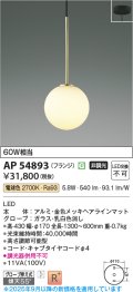 コイズミ照明 AP54893 ペンダント 非調光 LED一体型 電球色 フランジタイプ 金色メッキヘアラインマット