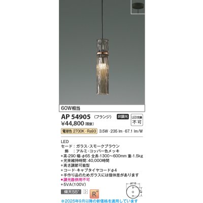 画像1: コイズミ照明 AP54905 ペンダント 非調光 LED一体型 電球色 フランジタイプ スモークブラウン