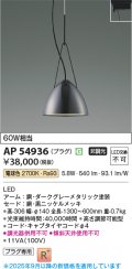 コイズミ照明 AP54936 ペンダント 非調光 LED一体型 電球色 プラグタイプ 黒ニッケルメッキ